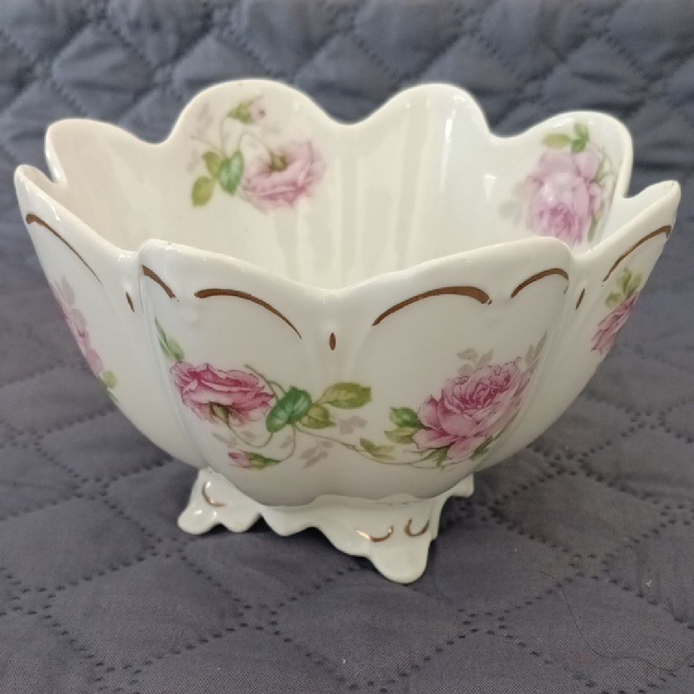 Antique Austria Floral Scalloped Porcelain Bowl